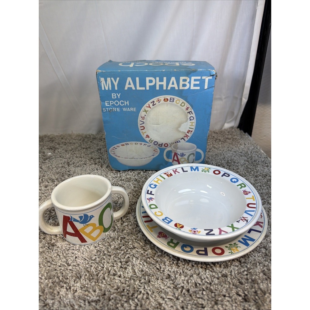 Epoch My Alphabet Child's Dinnerware 3pc Set, Ceramic Open Box VTG